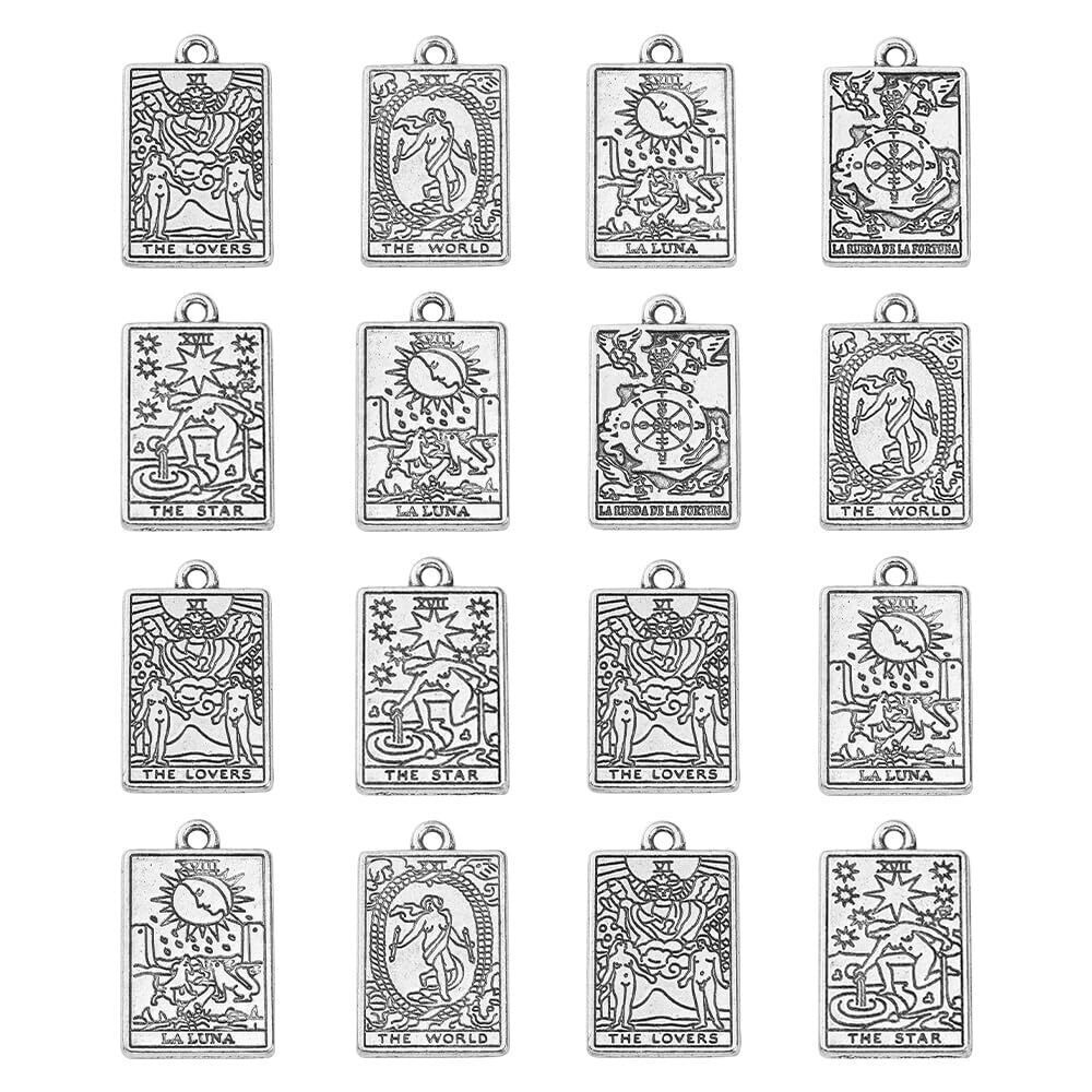 3820 50 pcs 5 Styles Tibetan Tarot Card Charms Antique Silver Moon Star